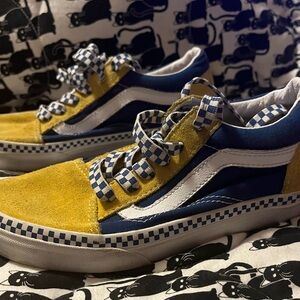 Vans Kids Size 3 Yellow and Blue Old School checkered laces shoes Sneakers
